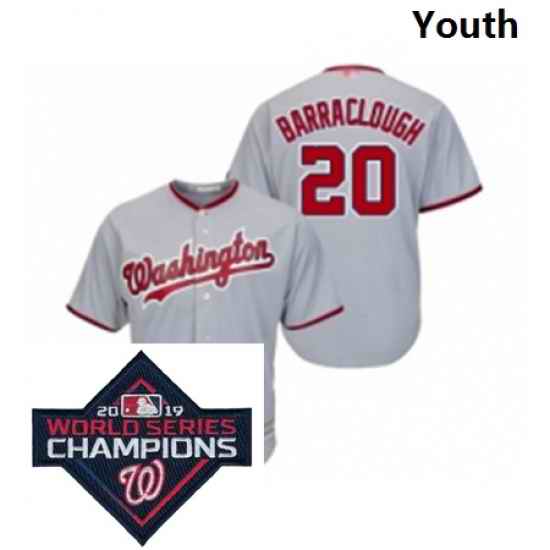 Youth Washington Nationals 20 Kyle Barraclough Grey Road Cool Base Baseball Stitched 2019 World Series Champions Patch Jersey